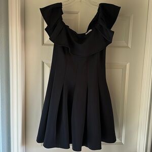 H by Halston Boatneck Flutter Sleeve Ruffle Pleated Navy Dress Women’s Size 10